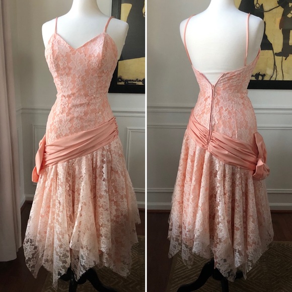 What’s Up Carol Dresses & Skirts - Vintage 80s Dress Lace Drop Waist Bow Fits 4/6